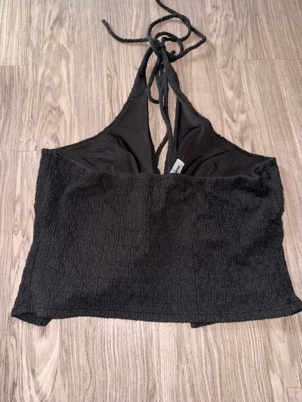Black Textured Halter Tie-Front Top - Picture 2 of 3